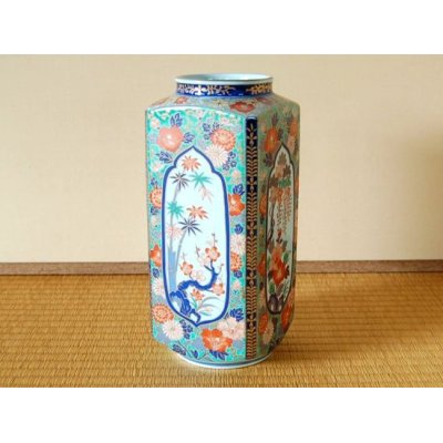 古伊万里芙蓉 角花瓶（木箱入）