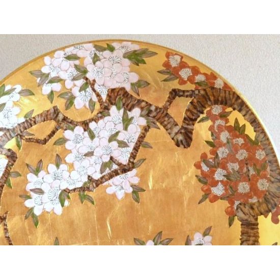 金襴手（金箔）桜　尺５寸飾り皿（45ｃｍ）（皿立 / 木箱付）
