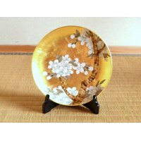 金襴手（金箔）桜 ６寸飾皿（19cm）（皿立 / 木箱付）